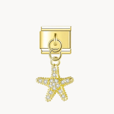 Charm italien Pendentif étoile de mer brillant : étoile de mer dorée recouvert de strass, suspendue