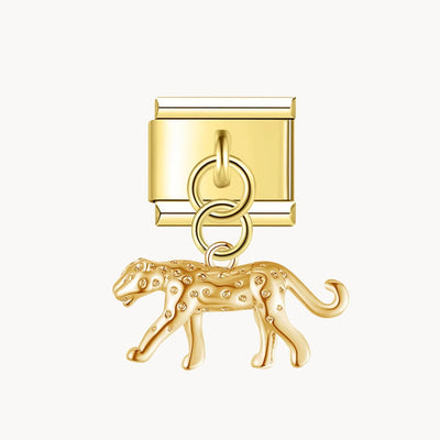 Charm italien Pendentif léopard : léopard doré tacheté en relief, suspendu