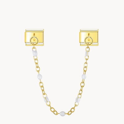 Charm italien Chaîne blanche : double charm : chaîne dorée ornée de perles blanches