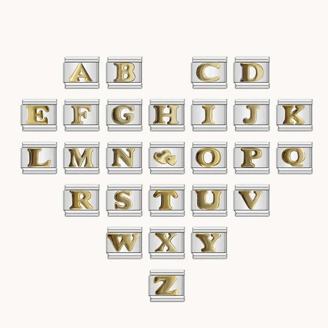 Lettres dorées avec fond argent - Italian Charms France