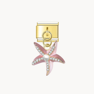 Charm italien Pendentif étoile de mer rose : étoile de mer rose pastel orné de strass, suspendue